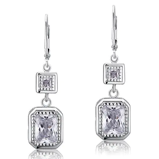 Emerald Cut Created Diamond Dangle Earrings - Image 2