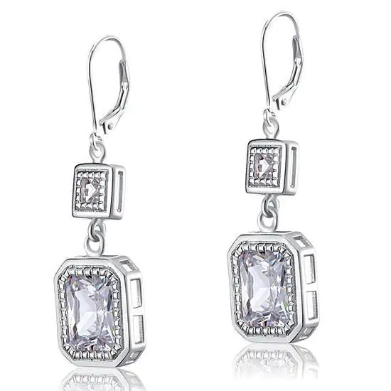 Emerald Cut Created Diamond Dangle Earrings - Image 3