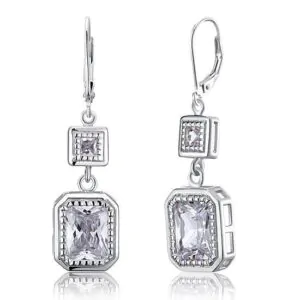 Emerald Cut Created Diamond Dangle Earrings