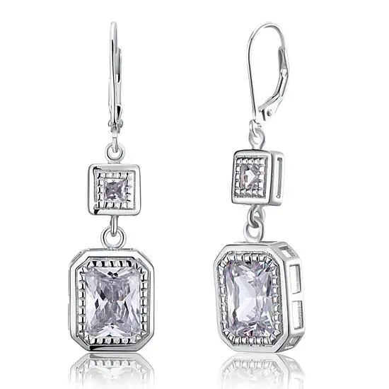 Emerald Cut Created Diamond Dangle Earrings