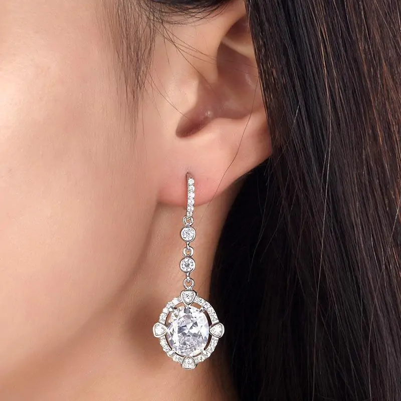 5 Carat Oval Dangle Sterling Silver Earrings - Image 2