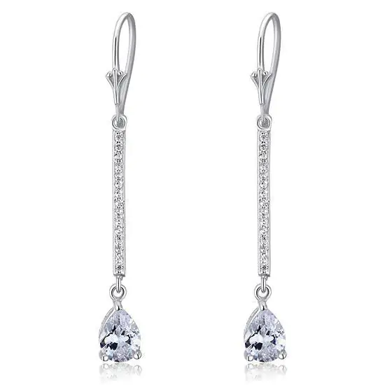 1 Carat Pear Cut Created Diamond Dangle Earrings - Image 3