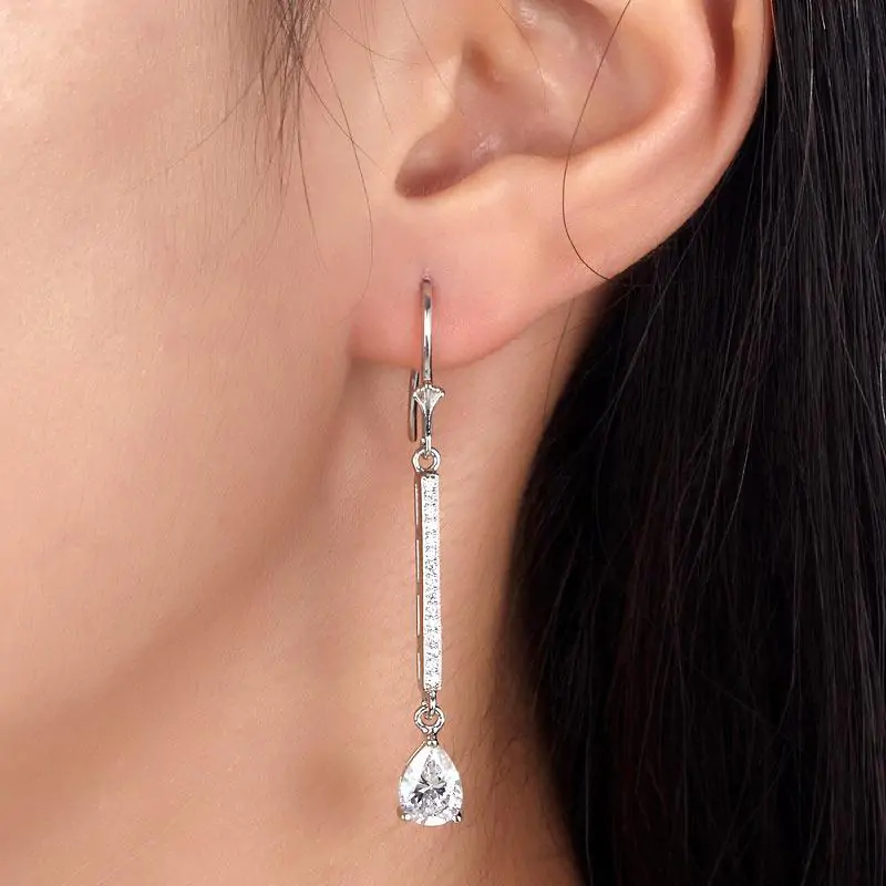 1 Carat Pear Cut Created Diamond Dangle Earrings - Image 2