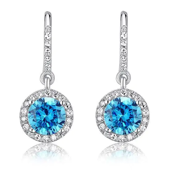1.5 Carat Created Blue Topaz Dangle Earrings - Image 3