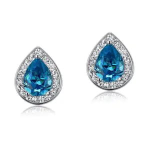 1 Carat Pear Cut Created Blue Topaz Stud Earrings