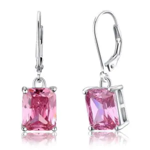 Pink Created Sapphire Dangle Earrings