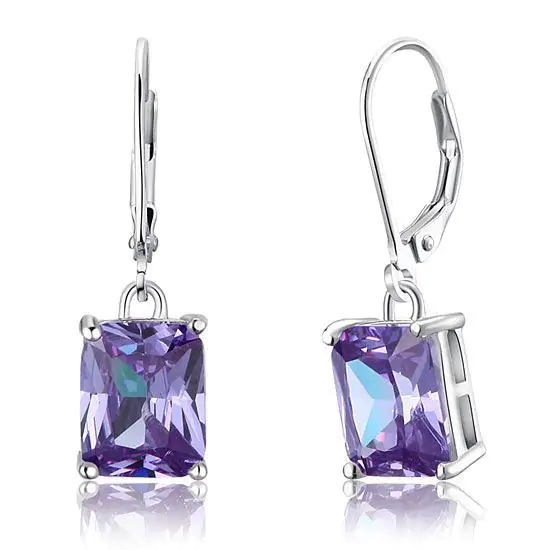 Purple Created Sapphire Dangle Earrings
