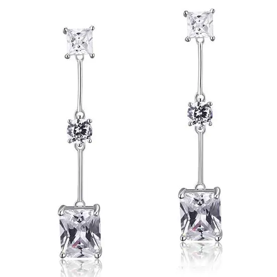 Emerald Cut Created Diamond Dangle Earrings - Image 2