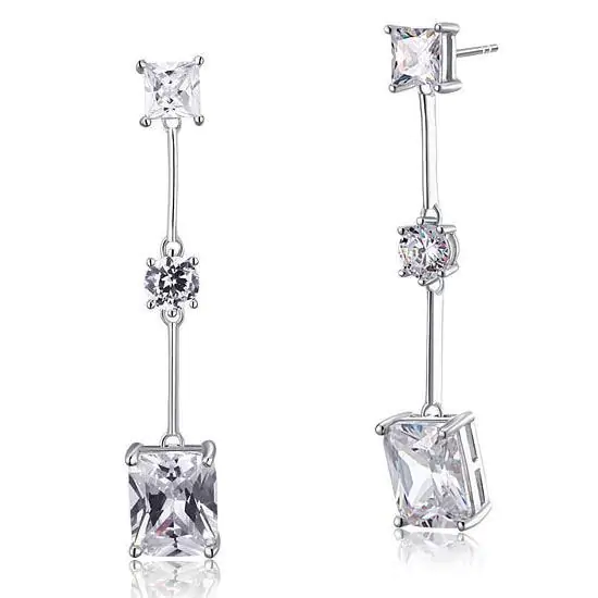 Emerald Cut Created Diamond Dangle Earrings