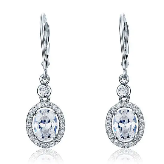1.5 Carat Oval Cut Created Diamond Dangle Earrings - Image 3