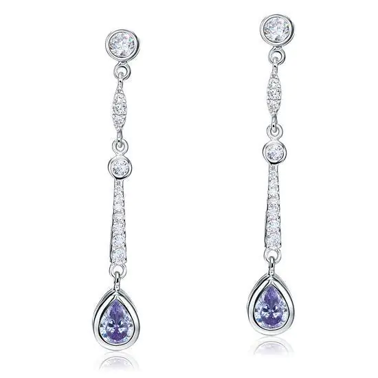 Purple Created Sapphire Dangle Earrings - Image 3