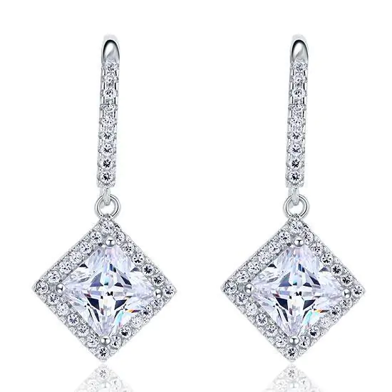 3 Carat Created Princess Cut Diamond Dangle Drop Earrings - Image 3