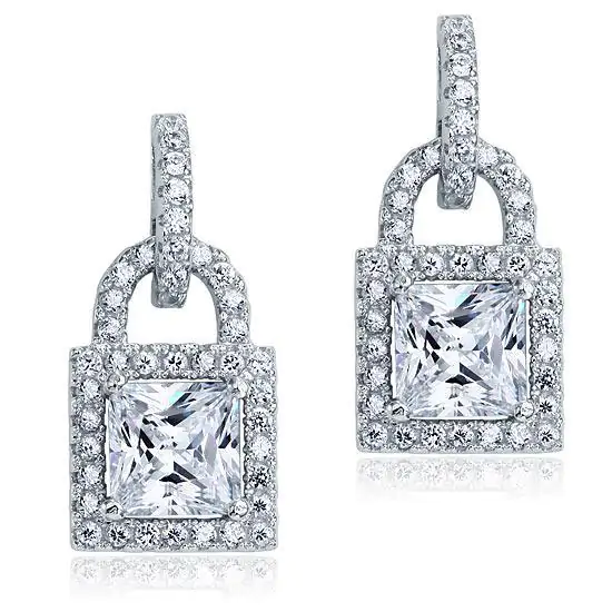 Dangle Drop Key Lock Sterling Silver Earrings - Image 3
