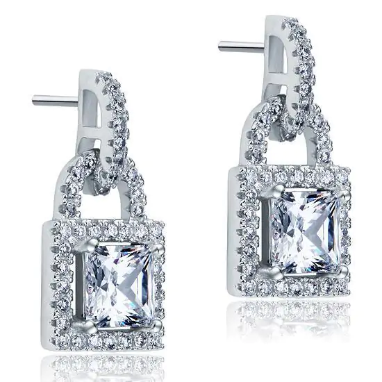Dangle Drop Key Lock Sterling Silver Earrings - Image 4