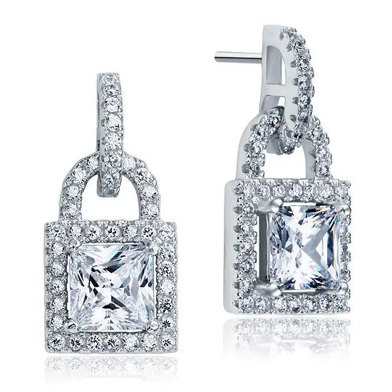 Dangle Drop Key Lock Sterling Silver Earrings
