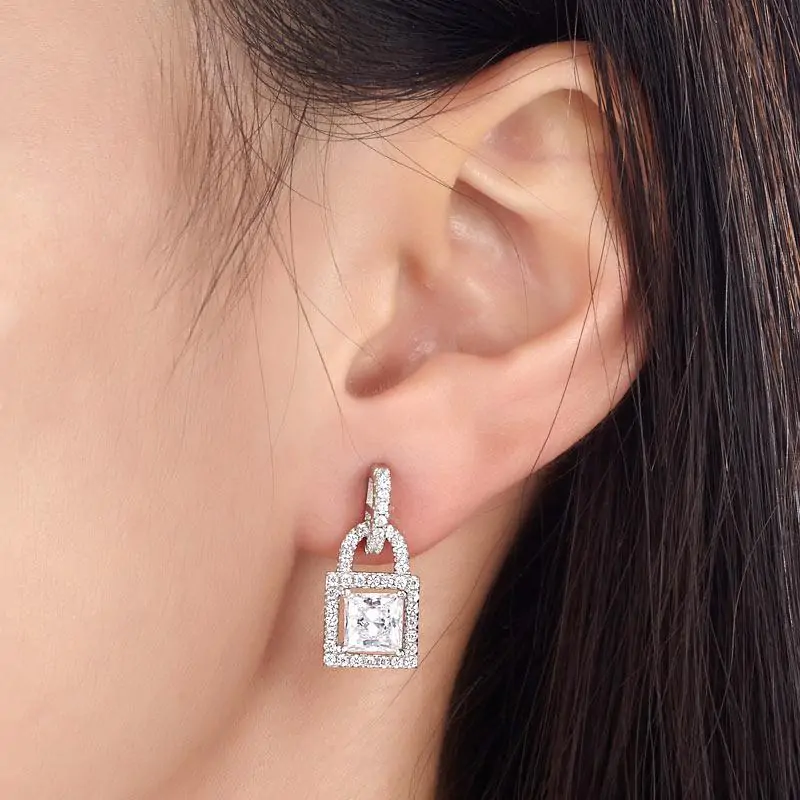 Dangle Drop Key Lock Sterling Silver Earrings - Image 2