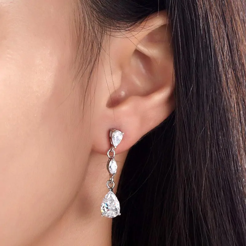 2 Carat Pear Cut Created Diamond Dangle Drop Earrings - Image 2