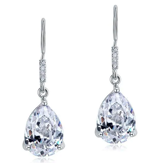 Pear Cut Created Diamond Dangle Drop Earrings - Image 2