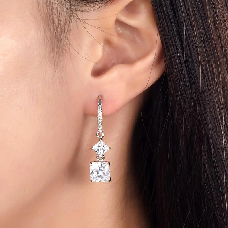 2 Carat Princess Cut Created Diamond Dangle Drop Earrings - Image 2