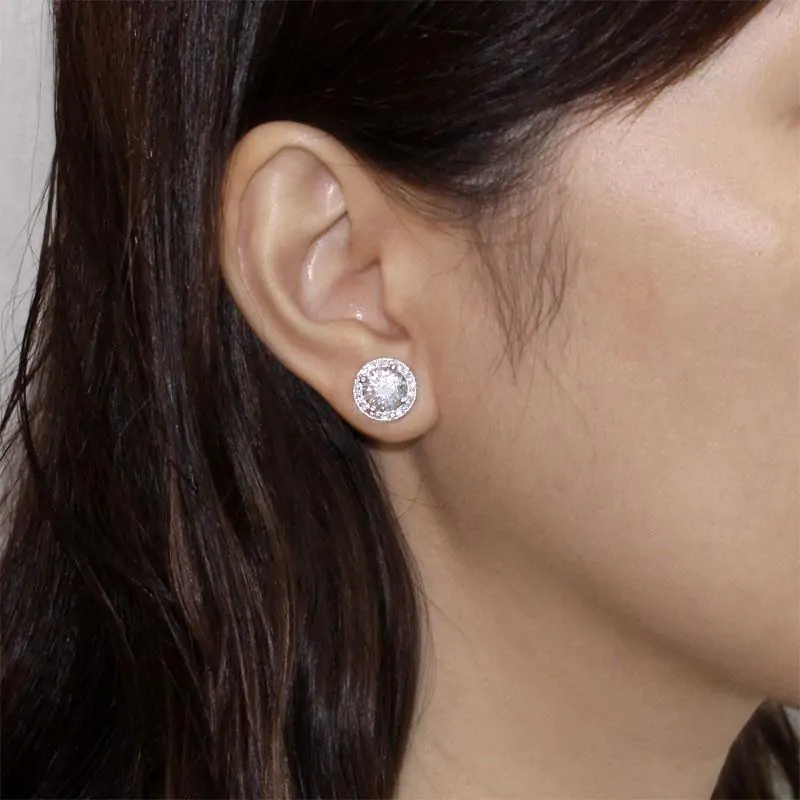 2 Carat Round Cut Created Diamond Halo Stud Earrings - Image 6