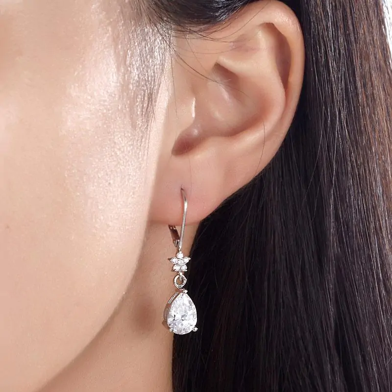 2 Carat Sterling Silver Dangle Earrings - Image 2