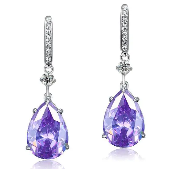 Purple Pear Created Sapphire Dangle Hook Earrings - Image 2
