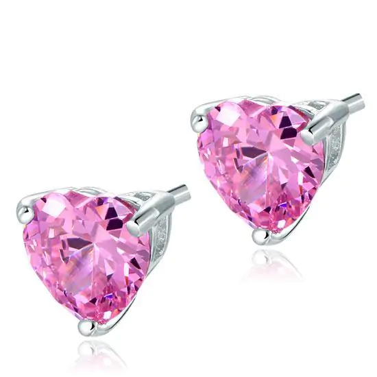 Pink Heart Cut Stud Sterling Silver Stud Earrings - Image 3