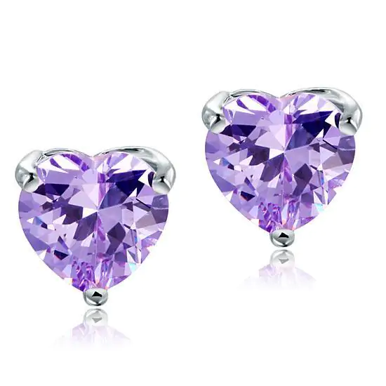 Purple Heart Cut Stud Sterling Silver Earrings - Image 2