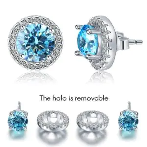 2.5 Carat Round Blue Halo (Removable) Stud Earrings
