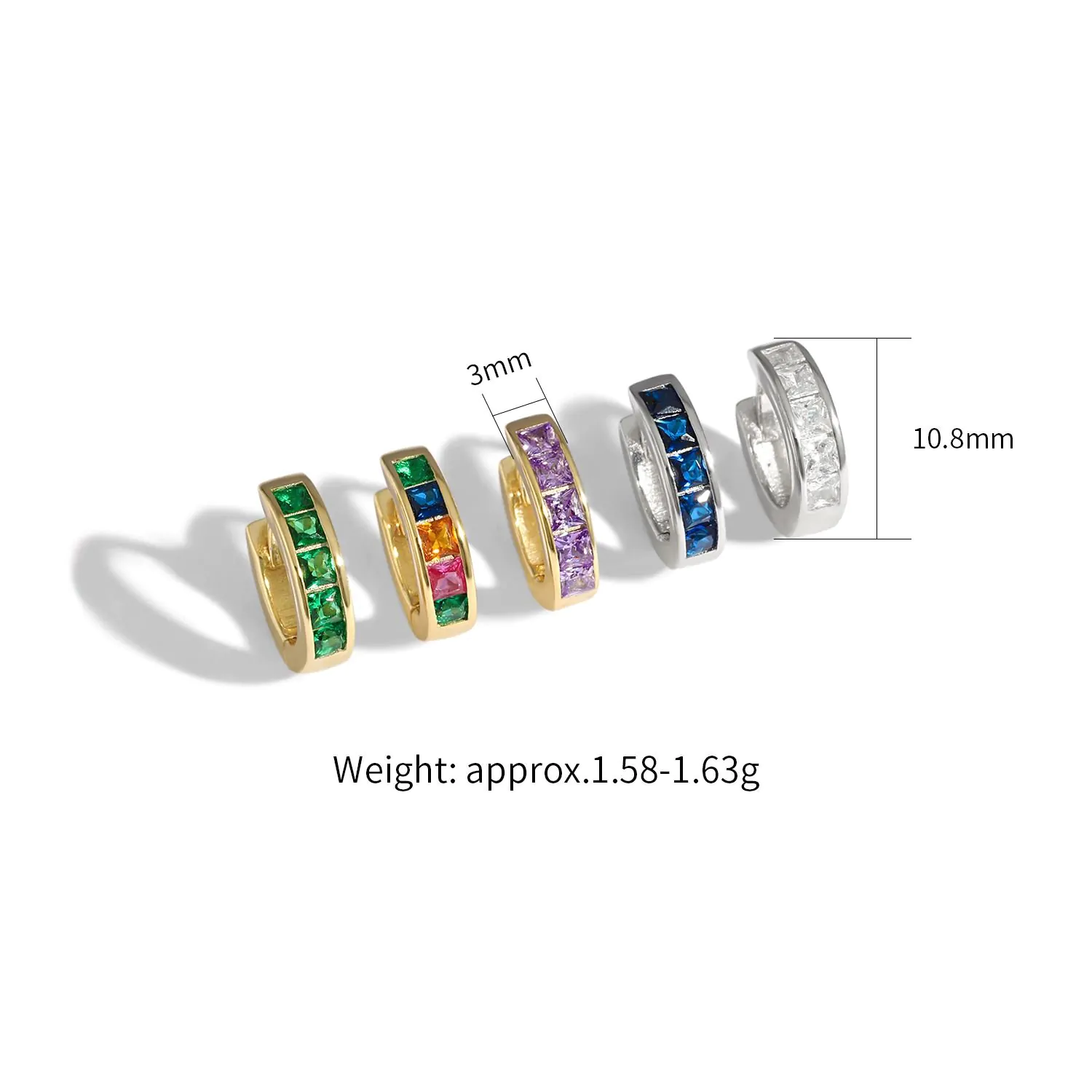 Geometric Colourful CZ 925 Sterling Silver Hoop Earrings - Image 9