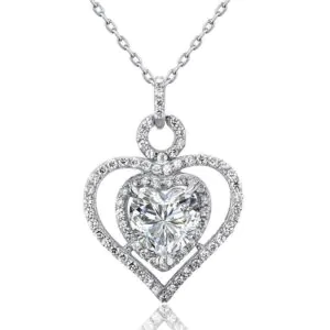 3 Carat Created Diamond Silver Heart Pendant Necklace