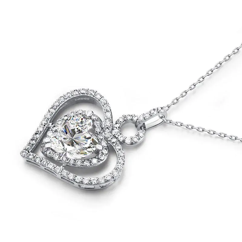 3 Carat Created Diamond Silver Heart Pendant Necklace - Image 2