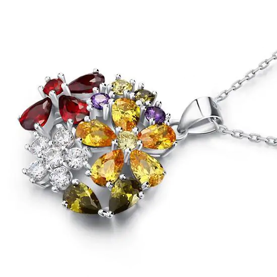 Multi-Color Created Topaz Flower Pendant Necklace - Image 3