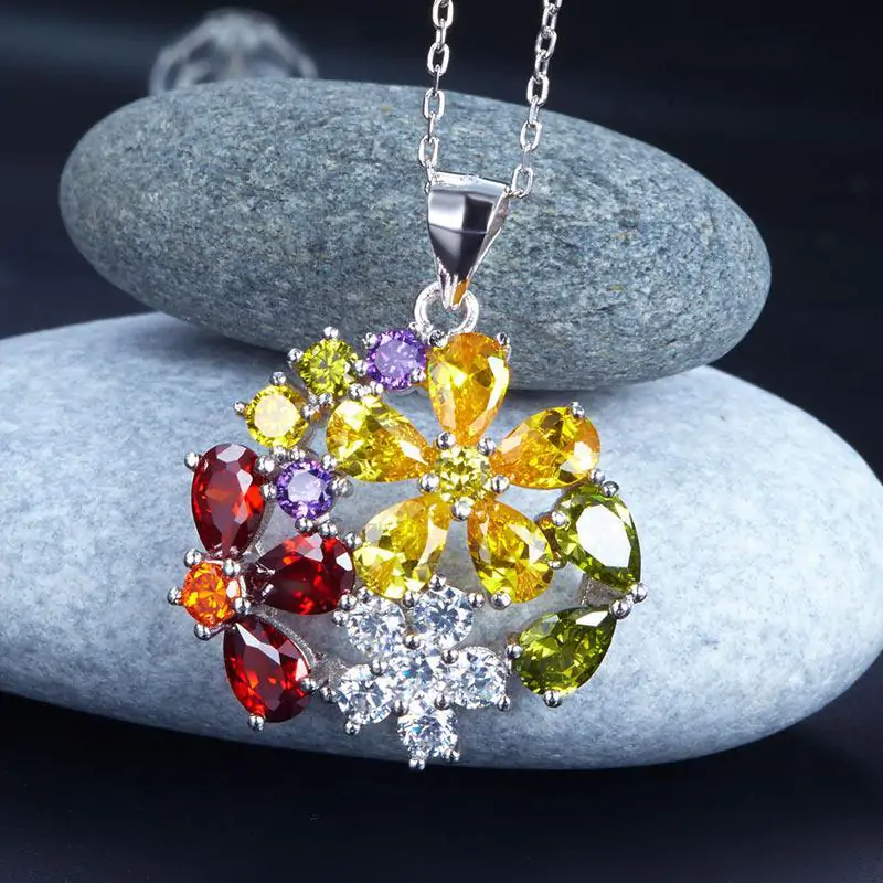 Multi-Color Created Topaz Flower Pendant Necklace - Image 4