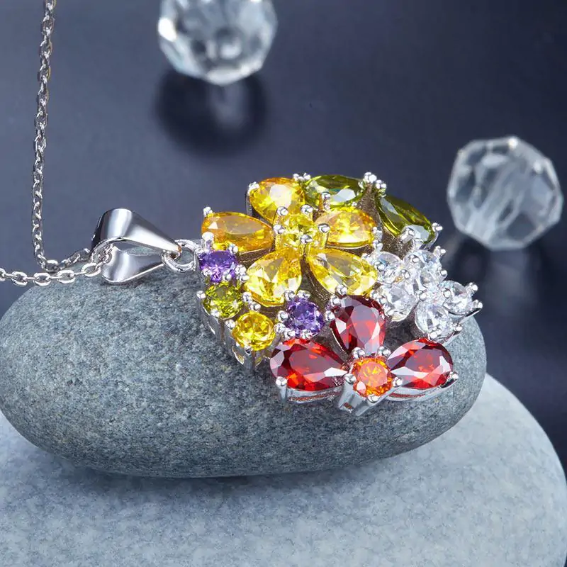 Multi-Color Created Topaz Flower Pendant Necklace - Image 5