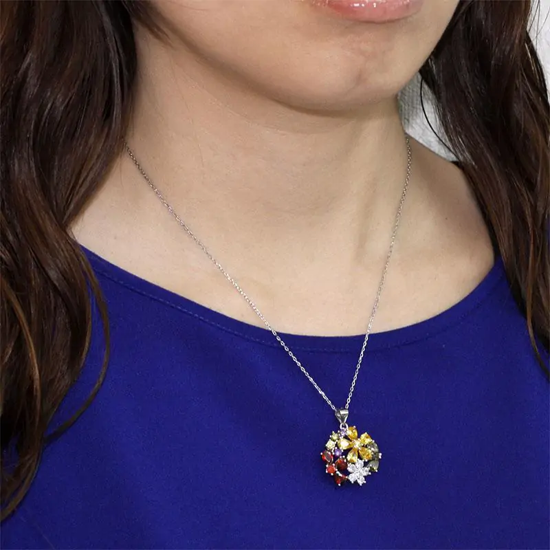 Multi-Color Created Topaz Flower Pendant Necklace - Image 2