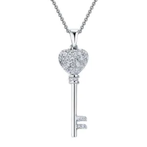 Love Key Silver Cross Pendant Necklace