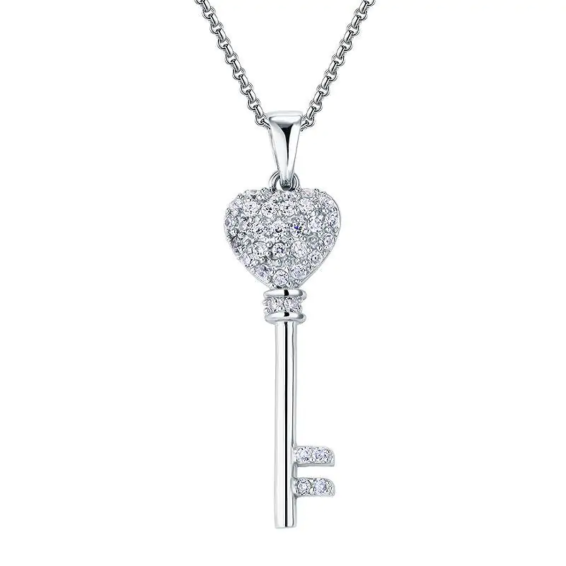 Love Key Silver Cross Pendant Necklace