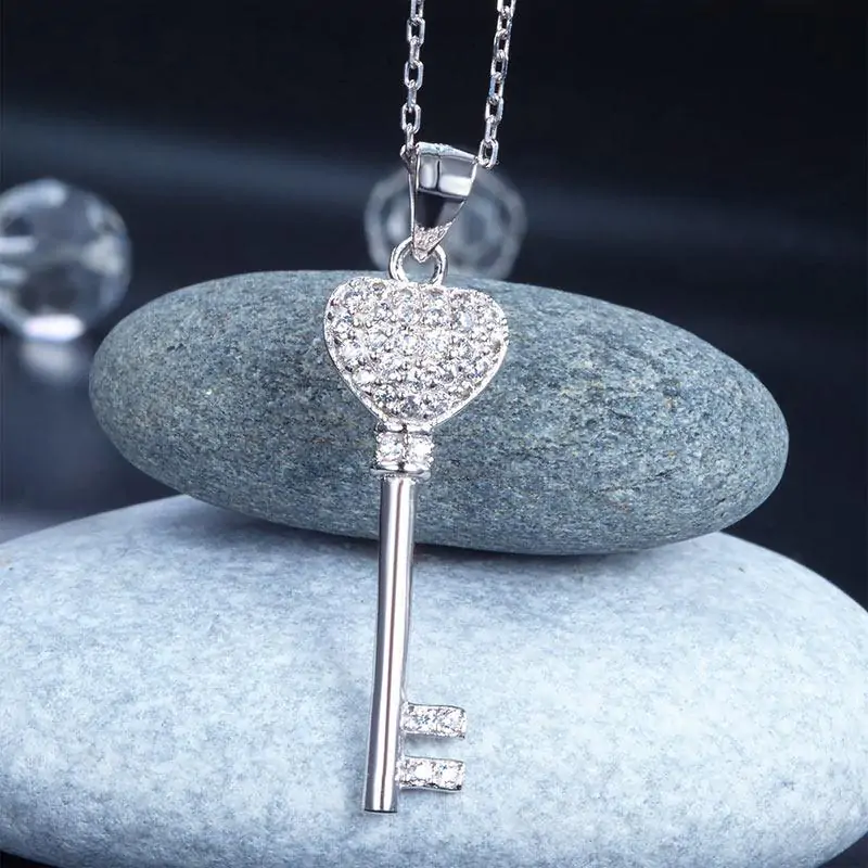 Love Key Silver Cross Pendant Necklace - Image 5