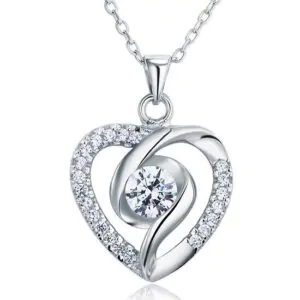 Created Diamond Heart Silver Pendant Necklace