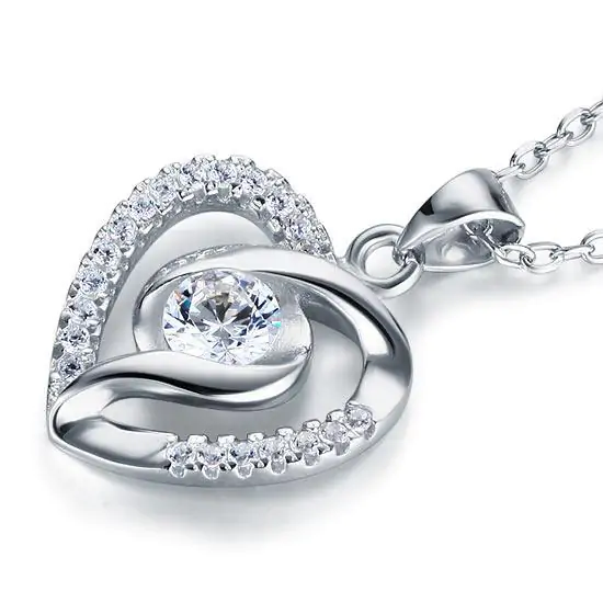 Created Diamond Heart Silver Pendant Necklace - Image 3