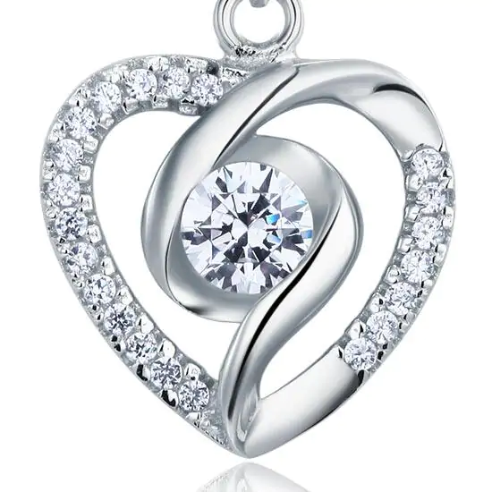 Created Diamond Heart Silver Pendant Necklace - Image 4