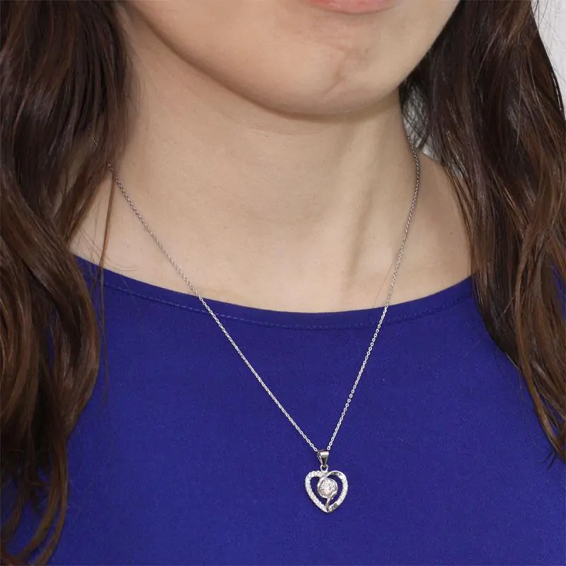 Created Diamond Heart Silver Pendant Necklace - Image 5