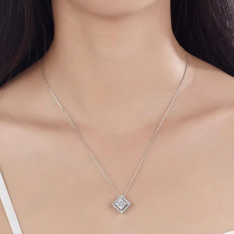 1.5 Carat Princess Cut Created Diamond Pendant Necklace - Image 2