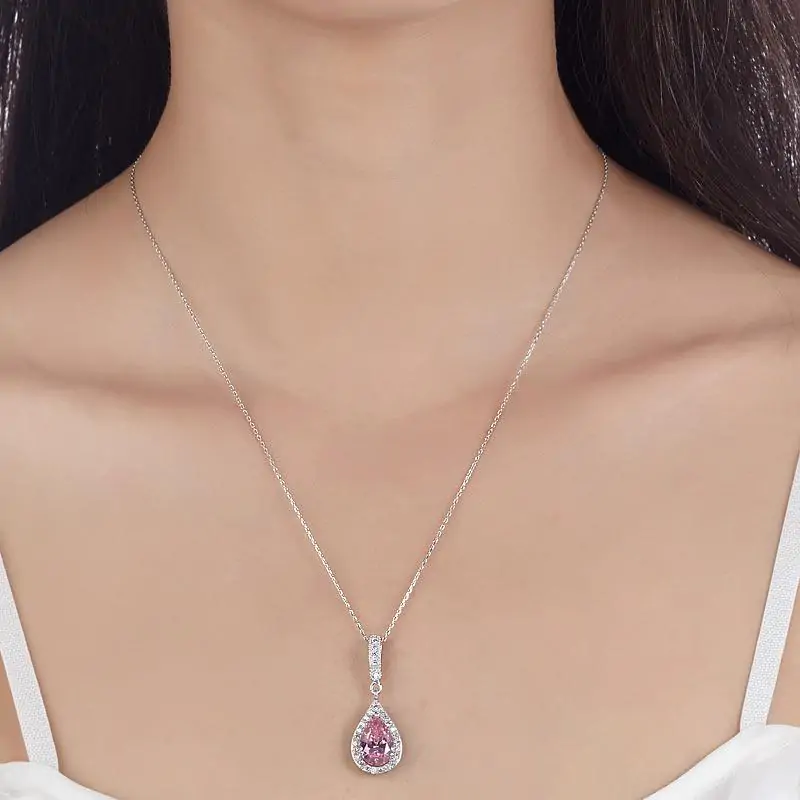 Pink Pendant Tear Drop Necklace - Image 2
