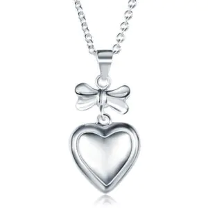 Kids Girl Ribbon Heart Pendant Necklace