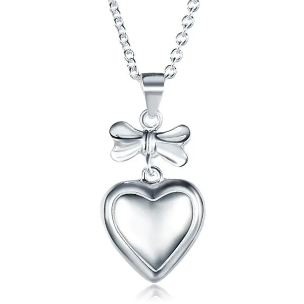 Kids Girl Ribbon Heart Pendant Necklace