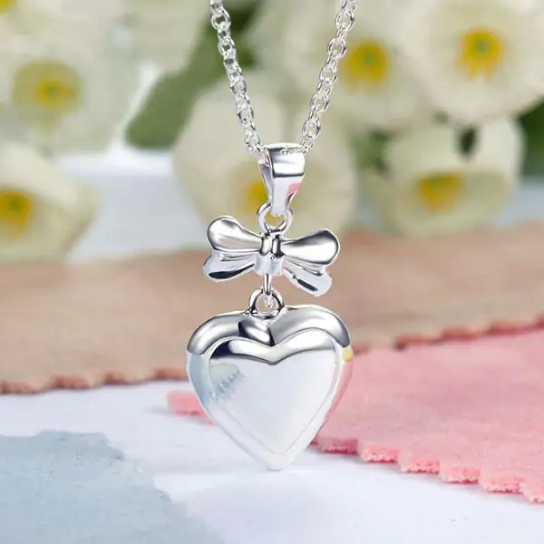Kids Girl Ribbon Heart Pendant Necklace - Image 3