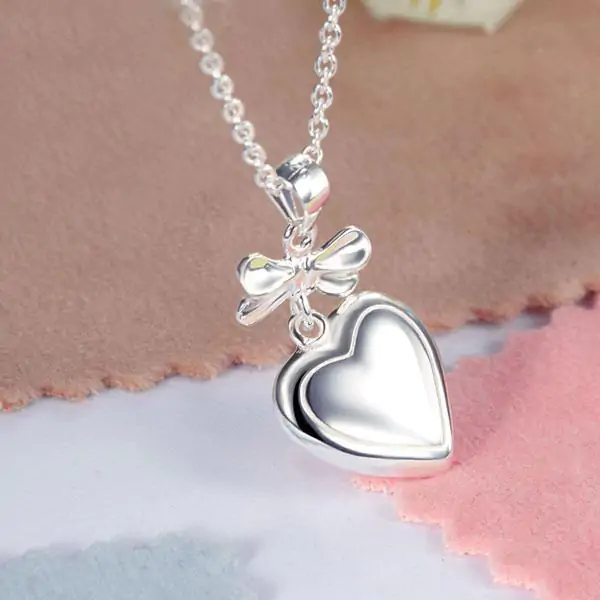 Kids Girl Ribbon Heart Pendant Necklace - Image 4