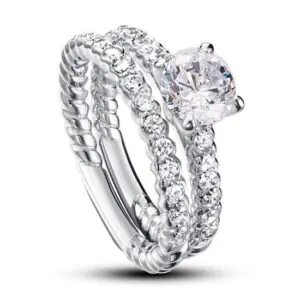 Created Diamond 925 Sterling Silver 2-Pcs Ring Set